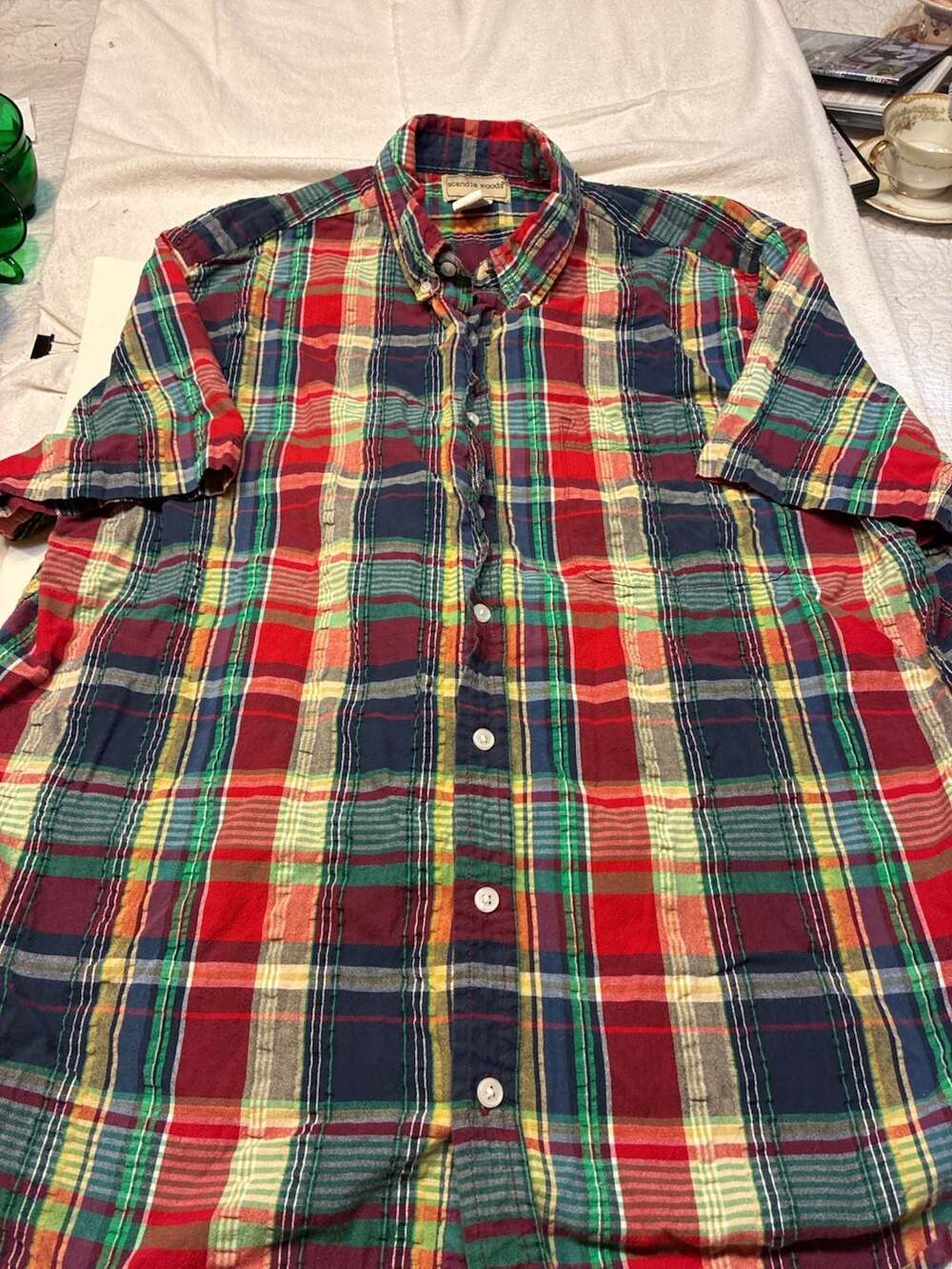 Scandia Woods Men's XL Multicolored Plaid Short Sleeve Button-Down Shirt